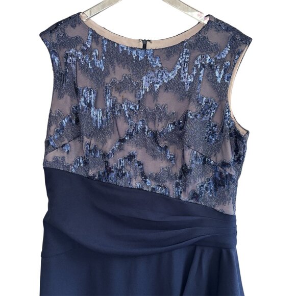 EUC Le Bos Evening Dress Size 16 Long Navy Nude Sequin Formal Plus Elegant Gown - Picture 2 of 8